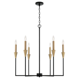 6-Light Chandelier in Black and Aged Brass with Interchangeable White or Aged Brass Candle Sleeves (42|451961AB)