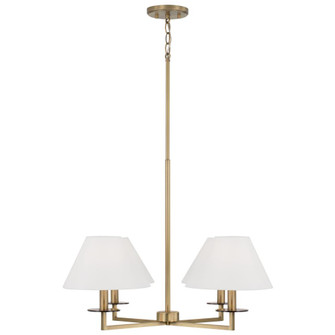 4-Light Chandelier in Aged Brass with White Fabric Stay-Straight Shades (42|452241AD)
