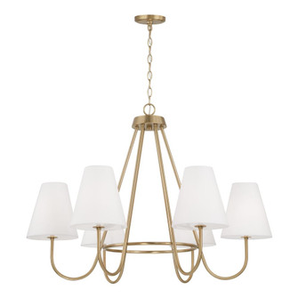 6-Light Chandelier in Matte Brass with Tapered White Fabric Shades and Glass Diffusers (42|452761MA)