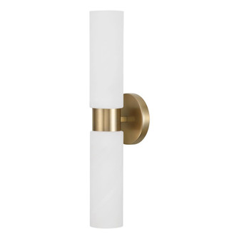2-Light Cylindrical Linear Bath Bar Sconce in Aged Brass with Faux Alabaster Glass (42|651721AD)