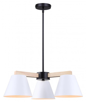 Harlyn 3 Lt Matte Black, Matte White, and Wood Modern Chandelier for Dining Rooms and Living Rooms (801|ICH1124A03BWW)